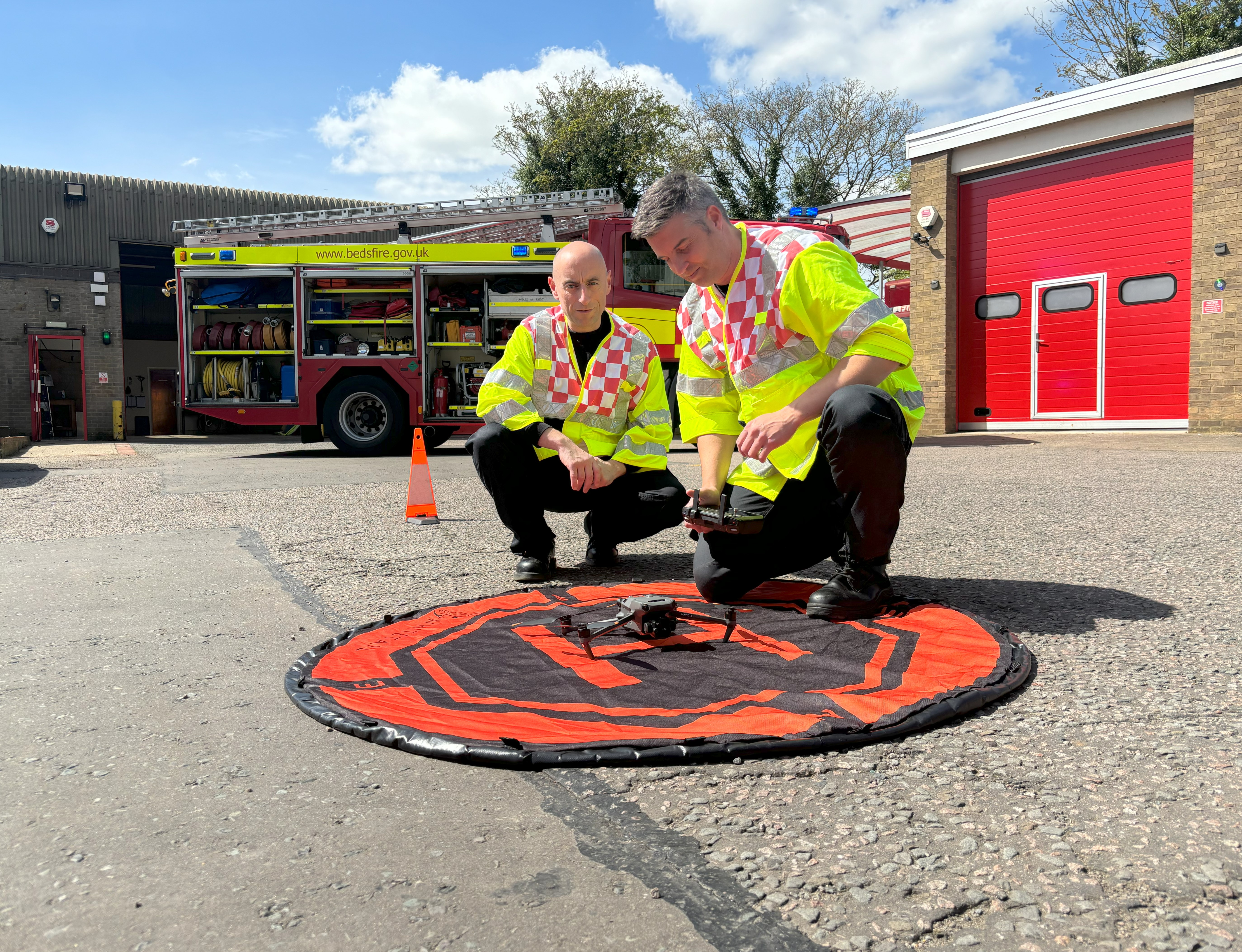 Drone in operation at Leighton Buzzard fire station 