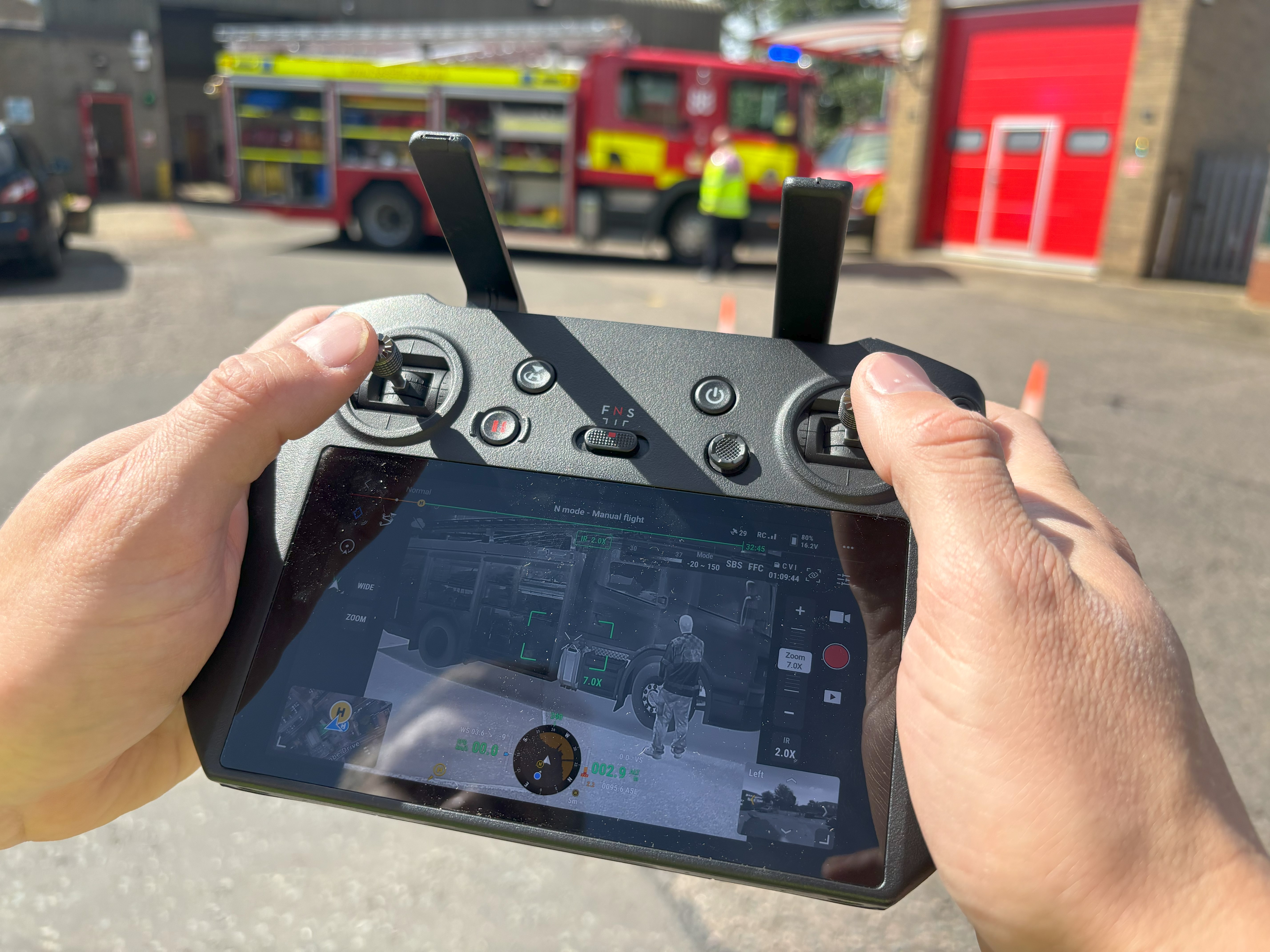 Drone in operation at Leighton Buzzard fire station 